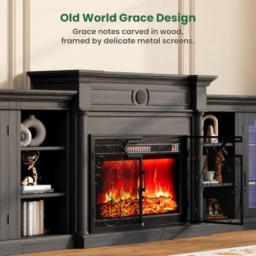 136" Fireplace TV Stand with Metal Screen, 5-in-1 Modular Design, Black, view 6