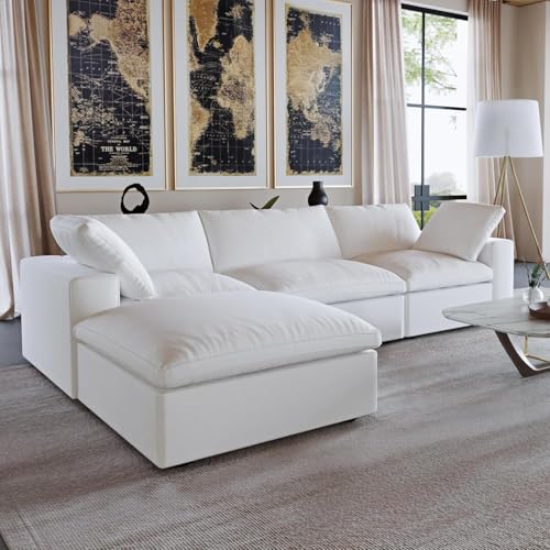 120" L Shape Cloud Modular Couches for Living Room, Modern Convertible Sectional Sofa Couch, Couch Cushion Covers Removable, Sectional Sofas for Party Bedroom Apartment (White)
