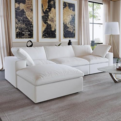 120" L Shape Cloud Modular Couches for Living Room, Modern Convertible Sectional Sofa Couch, Couch Cushion Covers Removable, Sectional Sofas for Party Bedroom Apartment (White)