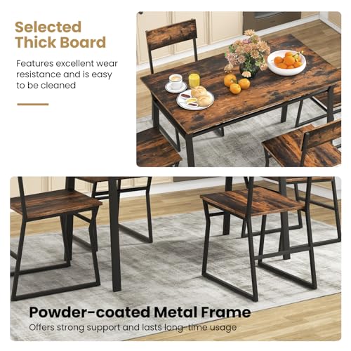 Dining Table Set for 4, Kitchen Table and Chairs for 4 with Storage Rack, Space-Saving Dinette Set for Kitchen Dining Room (Rustic Brown)