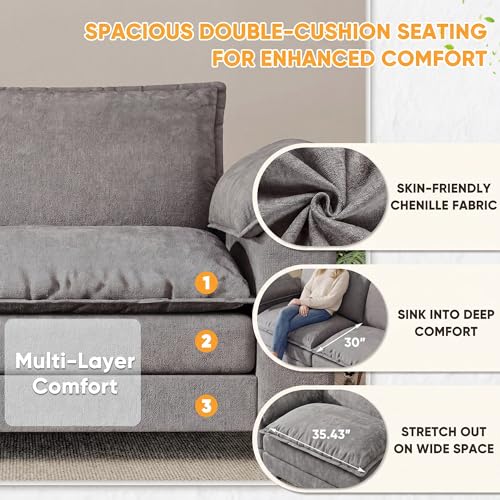 118.9'' L Shaped Sectional Couch, Modular Cloud Sofa with Deep Seat & Double Layer Cushion, Modern Chenille Sofa Couches with Movable Ottoman for Living Room & Appartment (Light Grey, L Shaped Sofa)