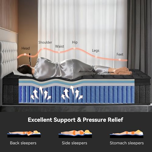Twin Mattress 10 Inch - Twin Size Memory Foam Mattress in a Box with Individually Pocket Spring, Hybrid Gel Foam Mattresses Medium Firm, Fiberglass Free, Pressure Relief for All Sleep Positions, Black