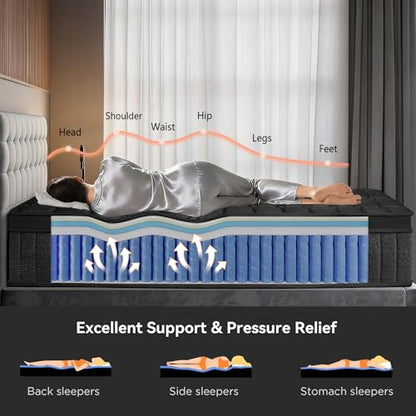 Twin Mattress 10 Inch - Twin Size Memory Foam Mattress in a Box with Individually Pocket Spring, Hybrid Gel Foam Mattresses Medium Firm, Fiberglass Free, Pressure Relief for All Sleep Positions, Black