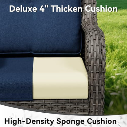 5 Piece Outdoor Wicker Patio Furniture Set, Patio Chairs Set with Thickened Olefin Cushions, High Back and Deep Seating, Hand-Woven PE Rattan, Ottoman for Porch, Deck