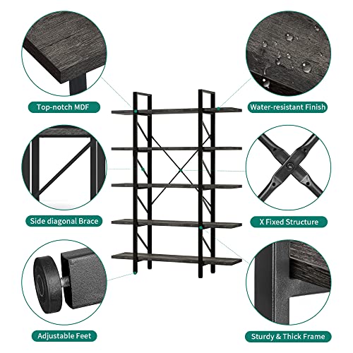 5-Tier Bookshelf | 70.9" Tall Bookshelves and BookCases with 5 Shelves Display Storage Shelves for Home Office, Living Room, Charcoal Gray