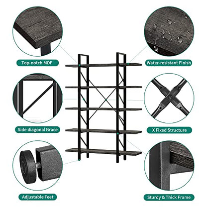 5-Tier Bookshelf | 70.9" Tall Bookshelves and BookCases with 5 Shelves Display Storage Shelves for Home Office, Living Room, Charcoal Gray