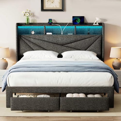 Queen Bed Frame with Storage Headboard, view 3