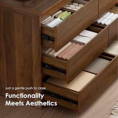 9 Drawer Dresser, 63" Wide Walnut Dresser with Soft-Close Drawers, view 6