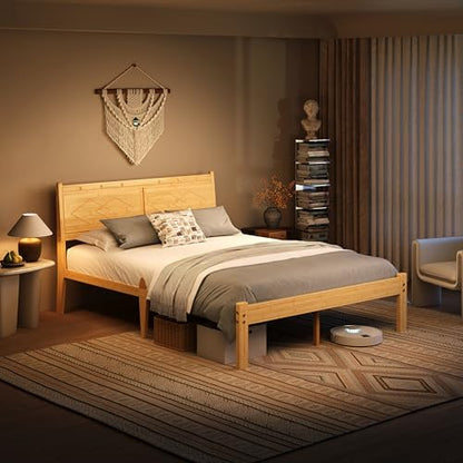 14 Inch Bamboo Queen Bed Frame, Platform Bamboo Wood Bed with Headboard, view 4