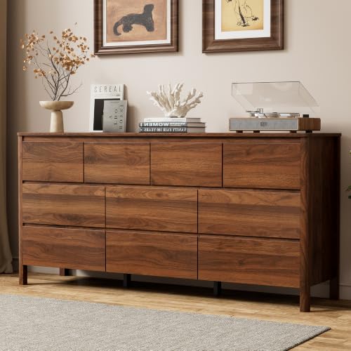 63.1" Wide 10 Drawer Wood Dresser for Bedroom with Legs, Walnut, view 2