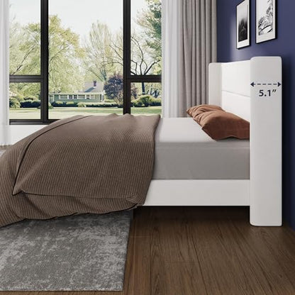 Full Bed Frame with Wingback Headboard, Velvet Upholstered, view 5