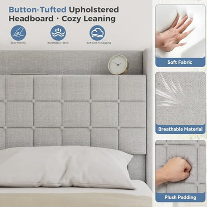 Upholstered King Size Platform Bed with Headboard, view 6