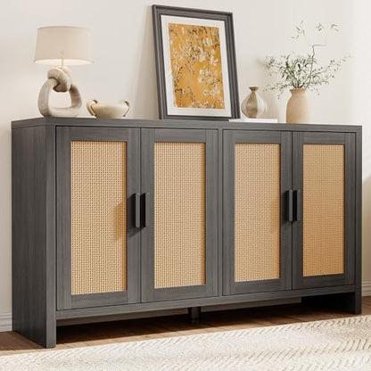 Rattan Buffet Cabinet with Storage, Sideboard with Doors, Console Table, view 2