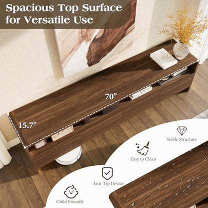 70" Modern Wood TV Stand with Curved Edge for TVs Up to 80", view 3