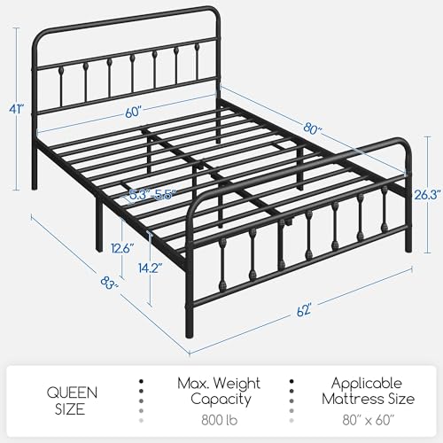 Queen Metal Platform Bed Frame, Victorian Headboard & Footboard, view 3