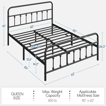 Queen Metal Platform Bed Frame, Victorian Headboard & Footboard, view 3