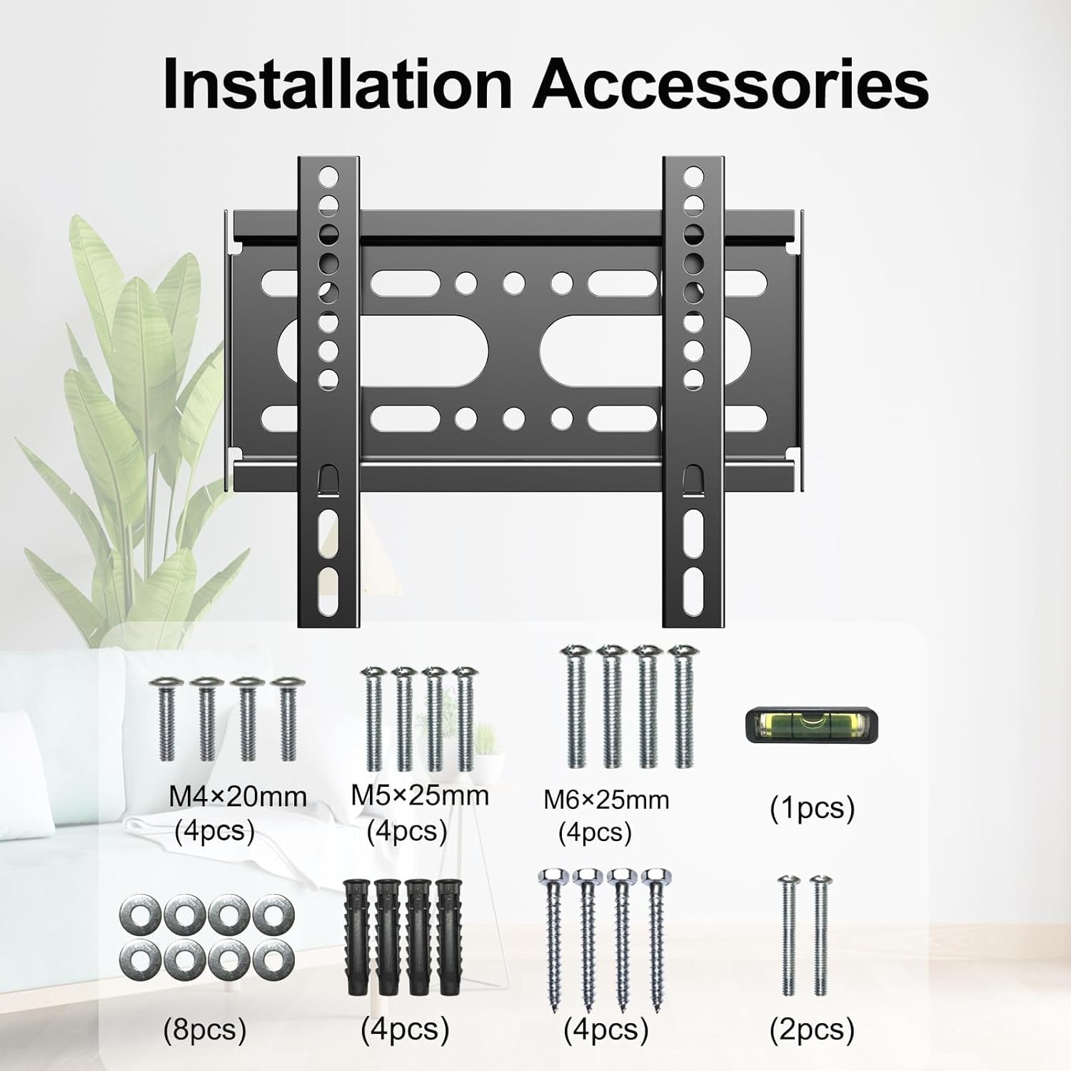 Fixed TV Wall Mount for 14-42" Flat Screen Tvs, Small Wall Mount TV Bracket Fit 19 24 28 32 35 39 40 Inch, VESA up to 200X200Mm 55Lbs Max Load, Easy Install Low Profile Monitor Mount Bracket