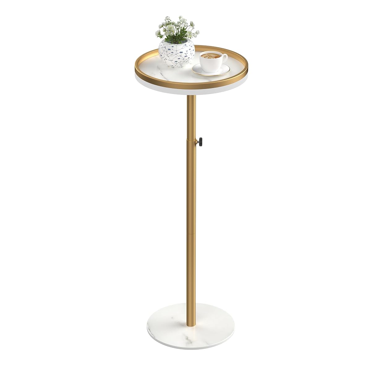 Height Adjustable Small Drink Table for Small Spaces,Martini Table, Weighted Base Pedestal Table for Living Room, Bedroom, Bathroom,Gold
