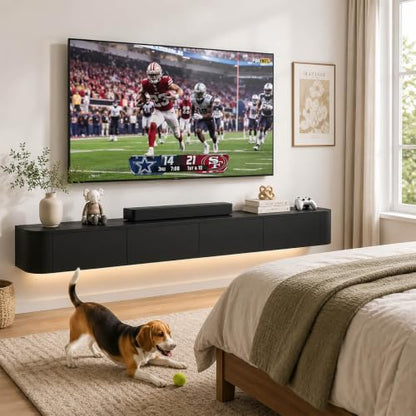 Solid Wood Floating TV Stand with LED Light Modern Wall Mounted Entertainment, view 4