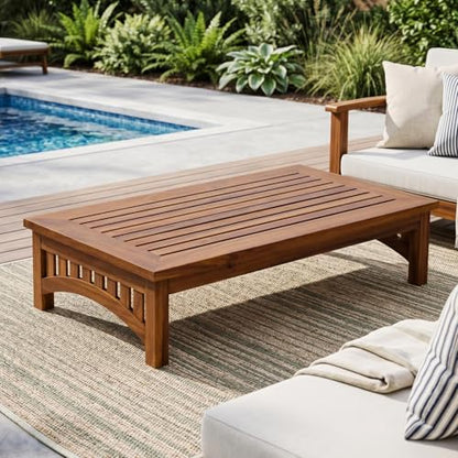 49" Acacia Wood Outdoor Coffee Table, Slatted Patio Table, Mid Century Modern Low Profile Small Outdoor Table Patio Furniture for Living Room Backyard Poolside Balcony, Natural