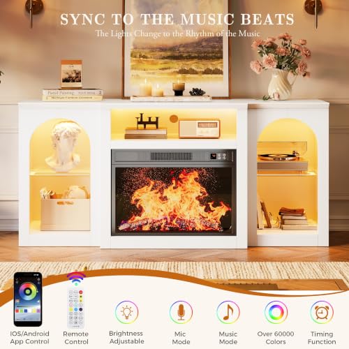 White Electric Fireplace TV Stand Entertainment Center with Fireplace, view 8