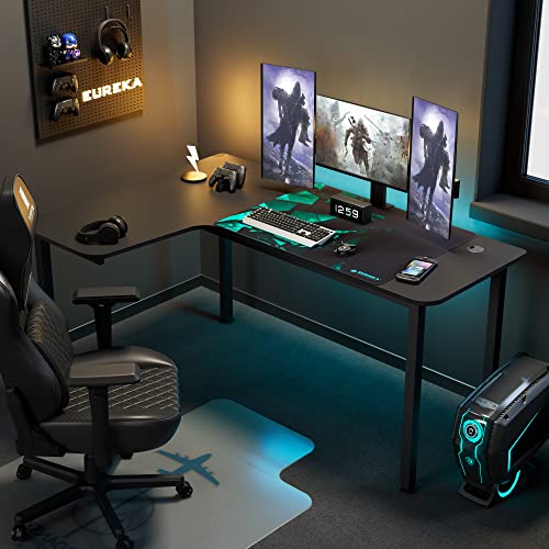60 Inch Black Corner L Shaped Computer Desk, Home Office Gaming Study Work Writing Table Long Large Sturdy Workstation Simple Modern with Metal Legs, Left Side