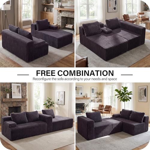 Modular Sectional - L-Shape Cloud Seating with Memory Foam, Convertible 3-Seat Living Room Furniture, Oversized Chaise Lounge, Washable Cover (Darkgrey, 98", Right Hand Facing)