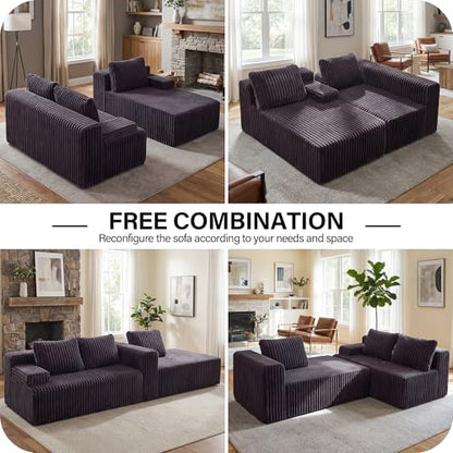 Modular Sectional - L-Shape Cloud Seating with Memory Foam, Convertible 3-Seat Living Room Furniture, Oversized Chaise Lounge, Washable Cover (Darkgrey, 98", Right Hand Facing)