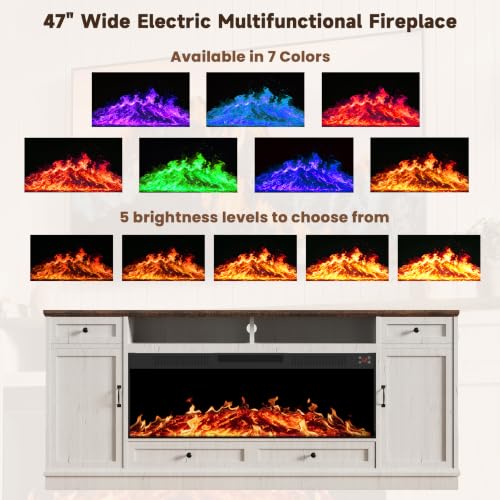 80" Farmhouse TV Stand with 47" Fireplace for up to 98" TV, White, view 5
