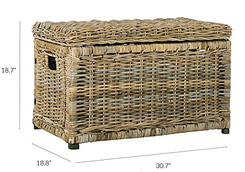 HPM9002B Elijah 30" Wicker Storage Trunk, Collapsible for flat storage, Rattan-Kubusoft Gray, Coastal for Office, Dorm Room-LivingRoom, Bedroom, Dining Room, Natural