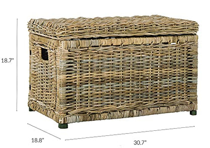 HPM9002B Elijah 30" Wicker Storage Trunk, Collapsible for flat storage, Rattan-Kubusoft Gray, Coastal for Office, Dorm Room-LivingRoom, Bedroom, Dining Room, Natural