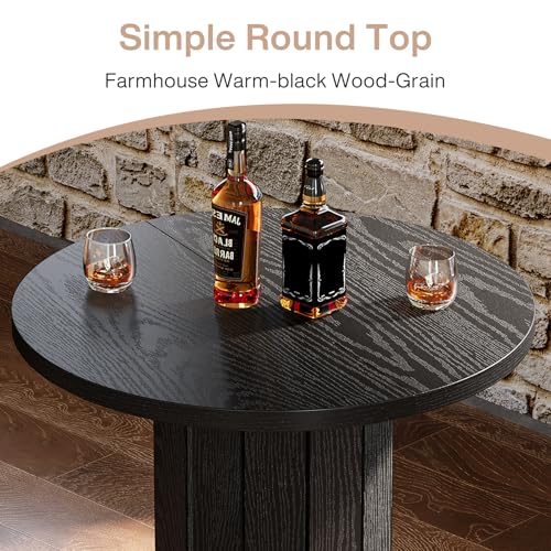 Tribesigns Round Bar Table, 39.4" H Wood Bistro Pub Table with Metal Ring Footrest for Dining Coffee Cocktail Living Room, Small Space, Black (Only Table)