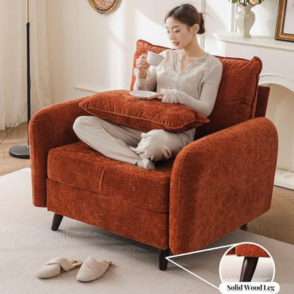 Oversized Accent Chair with All Seats Storage,Comfy Living Room Chairs with 2 Throw Pillow,Upholstered Mid-Century Armchair,24.5'' Deep Seat,Reading Chair for Bedroom,Office,Chenille,Orange