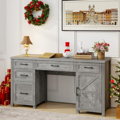 Farmhouse 61'' Executive Desk with 5 Drawers,Grey, view 8