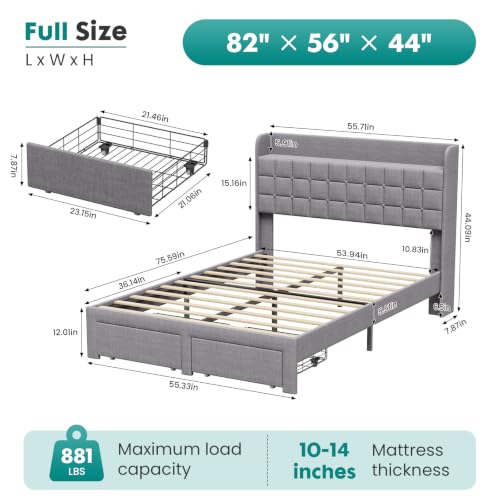 Full Bed Frame, Upholstered Platform Bed Frame with Storage Drawers, view 3