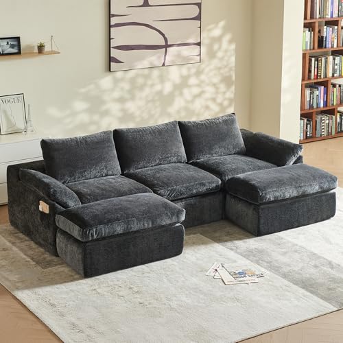 U-Shaped Sectional Sofa with 2 Ottomans, Grey 60.6''x108''x22.8'' | Ultra soft cloud sofa, deep boneless seat, 2 movable ottomans, no assembly, ideal for living room bedroom