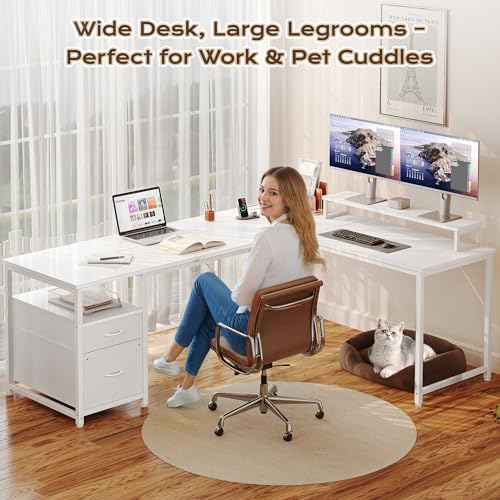 63 Inch L Shaped Desk with Power Outlets and USB-C Port, view 8