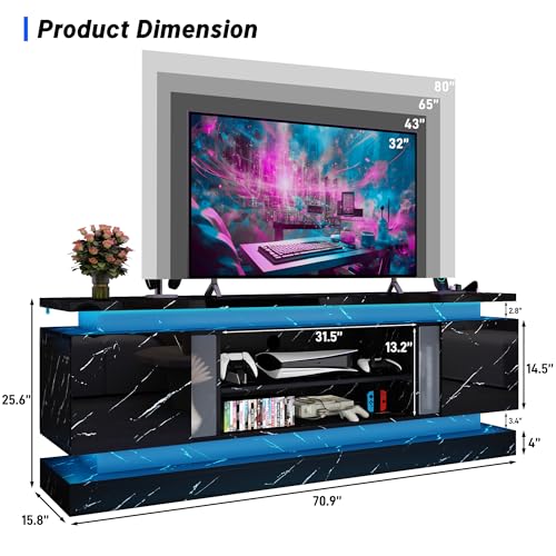 71IN LED TV Stands w/Power Outlet for 85/80/75 Inch TVs, view 3