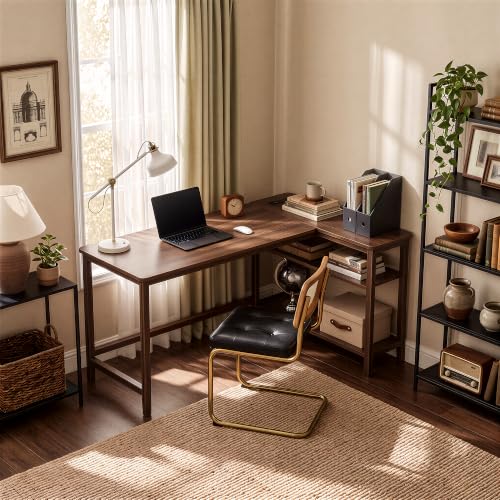 47 Inch L Shaped Computer Desk with Solid Wood Frame & Power Outlets, view 2