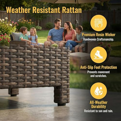7 Piece Patio Furniture Set, High Curved Back Wicker Outdoor Dining Set, All Weather Patio Sectional, Outdoor Furniture Patio Conversation Set with Ottoman, Ash Gray