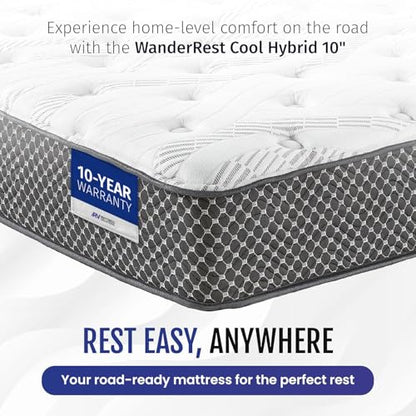 WanderRest Cool Hybrid 10” RV Mattress, Short Queen 60x74, Medium, Cooling Gel Memory Foam & Pocketed Coil Mattress for RV, Camper, or Travel Trailer, Made in USA