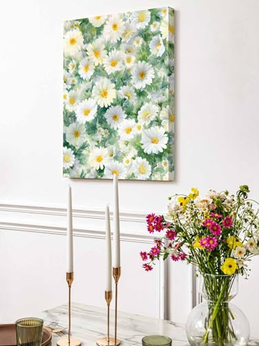 NuYeBiofx Spring Watercolor Daisy Flower Canvas Wall Art Prints,48"x32" Framed Picture Artwork Blossom Floral Oil Painting Art Printed Canvas Oil Painting for Living Room Bedroom Office,Ready to Hang