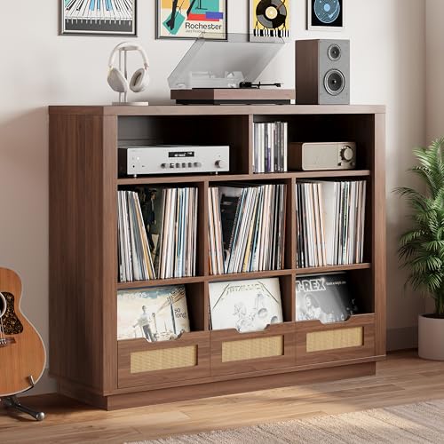 3-Tier Record Player Stand with Charging Station, Vinyl Storage, view 2