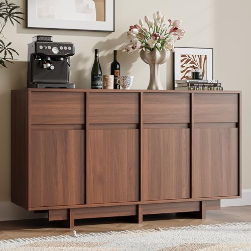 55in Walnut Buffet Cabinet, Mid Century Wood Sideboard Storage, view 3