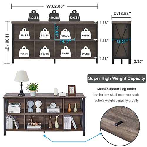 8 Cube Storage Organizer Bookshelf, 62 Inch Wood Horizontal Bookcase, view 3