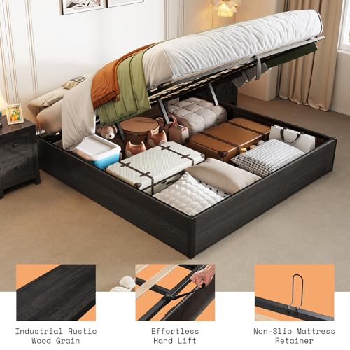 King Lift Up Storage Bed Frame, Dark Oak, view 4