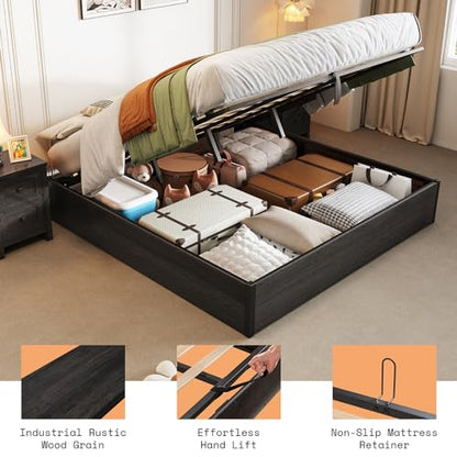 King Lift Up Storage Bed Frame, Dark Oak, view 4