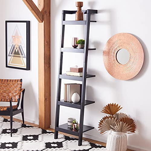SAFAVIEH Home Collection Yassi Black 5-Tier Leaning Storage Display Shelves Living Room Bedroom Office Etagere