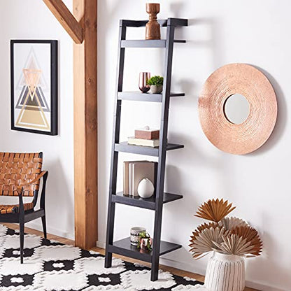 SAFAVIEH Home Collection Yassi Black 5-Tier Leaning Storage Display Shelves Living Room Bedroom Office Etagere