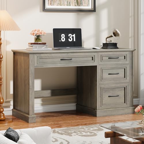Farmhouse 47" Executive Desk, Computer Desk with Drawers and File Drawer, Workstation Computer Desk with Charging Station for Home Office,Study,（Dark Grey